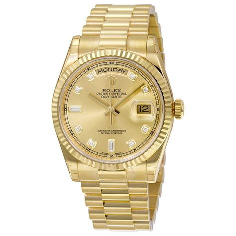 mens 18k gold rolex day date president watch champagne|rolex day date 40 yellow gold.